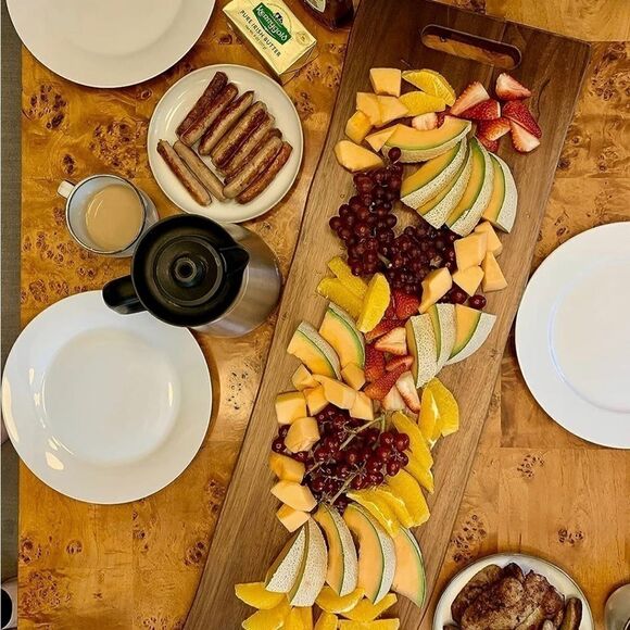 Charcuterie 31.5” Acacia Wooden Grazing Cheese Serving Board with Handles NIB - Picture 1 of 14